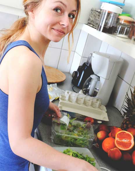 female preparing diet meal