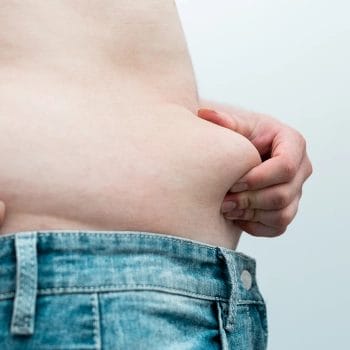 Squishing belly fat to show weight