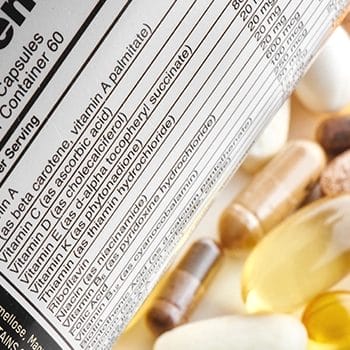 Supplement Facts or ingredients of a supplement pills