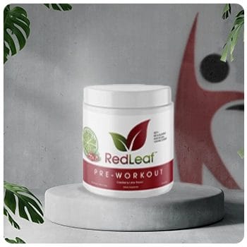 Red Leaf Pre-Workout Energizer Powder CTA supplement container