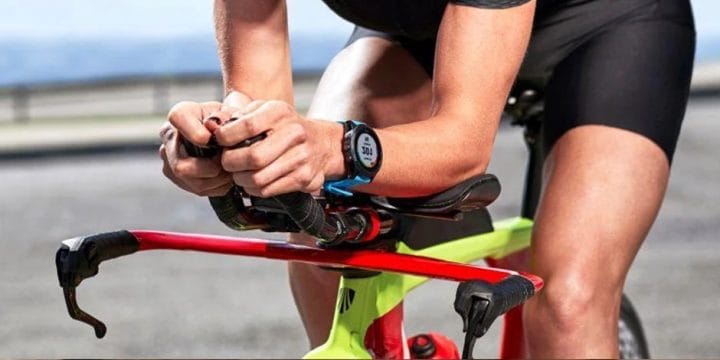 A close up shot of a cyclist wearing the best fitness tracker