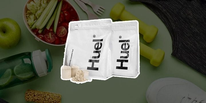 Huel supplement products with a background of healthy living concept