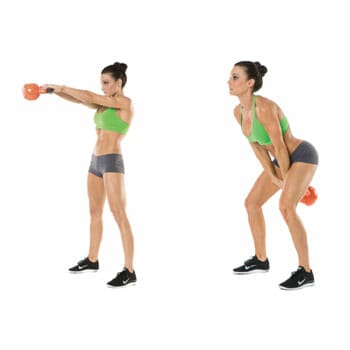 woman doing kettlebell swing with two hands