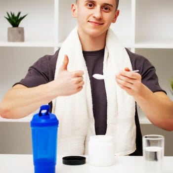 man approving his protein shake