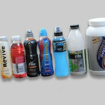 Different kinds sports drink brands in line