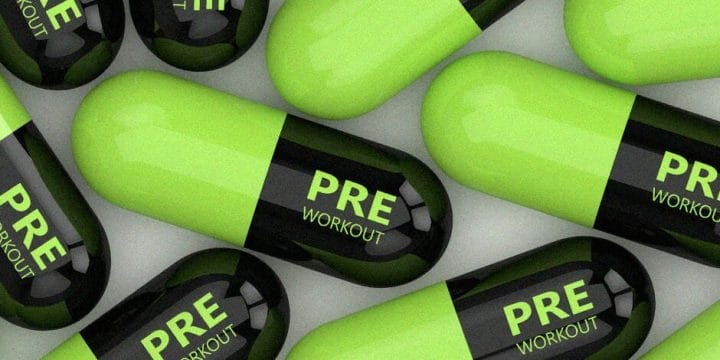 3D rendered pre-workout pills on a table