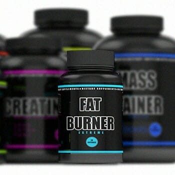 Fat burner in front of different workout supplements