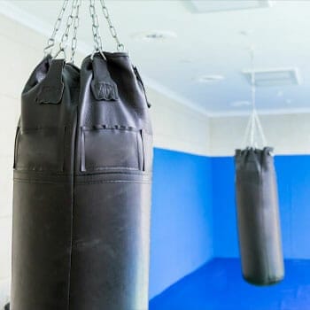 gym with hanging punching bags