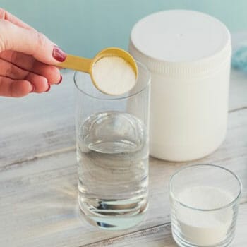 glass filling powder on table
