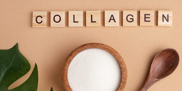 Collagen protein powder on a small pot