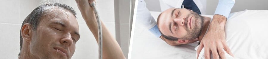 man taking a bath with a shower head, man sleeping while having a massage