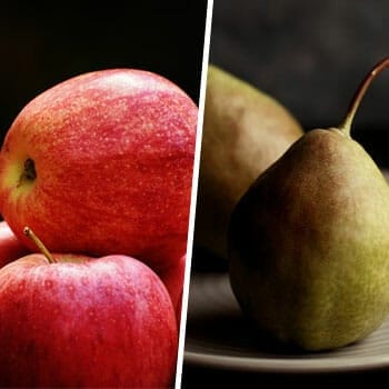 close up image of apples and pears