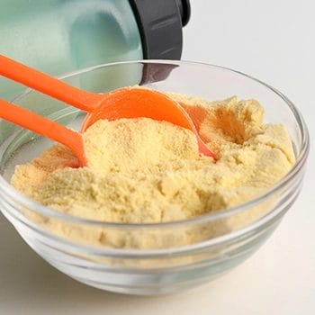 Whey protein on a clear bowl