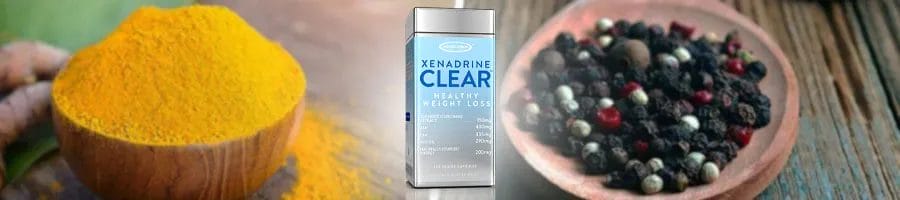 Product image of Xenadrine Clear with ingredients as background