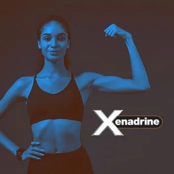 Woman flexing her arms with Xenadrine logo