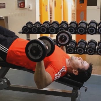 man in a dumbbell press position