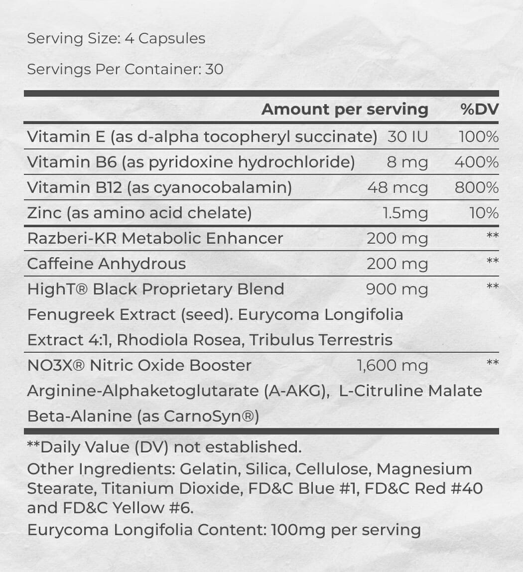 High T Black Supplement Facts