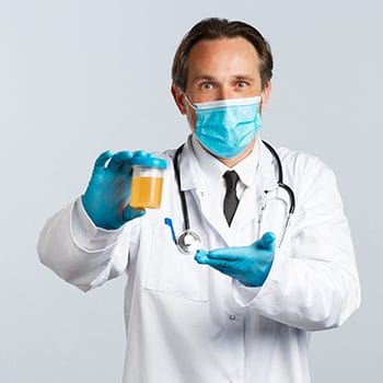 medical person holding up a urine sample