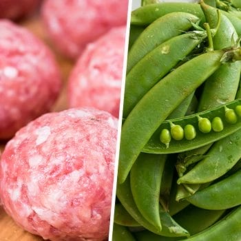 ground beef and stack of green beans