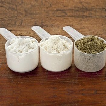 scoopers with different protein powders