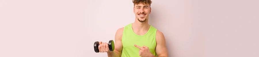man showing a dumbbell