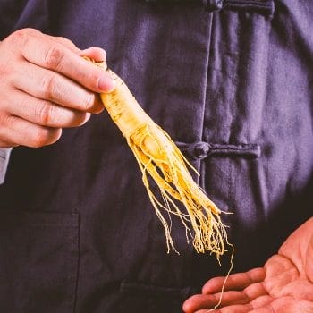 A person holding raw ginseng