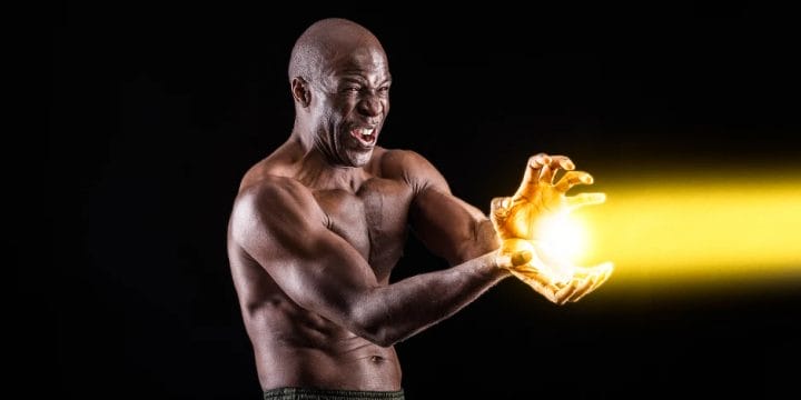 A man doing an anime power