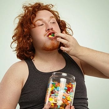 Obsessed eating foods inside a jar