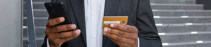 A man in suit ordering online