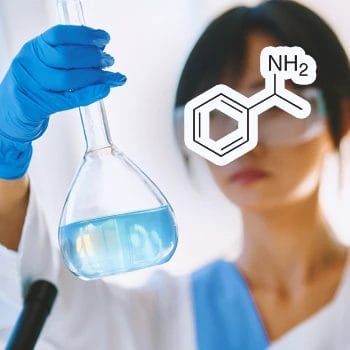 Phenylethylamine with a scientist in the background