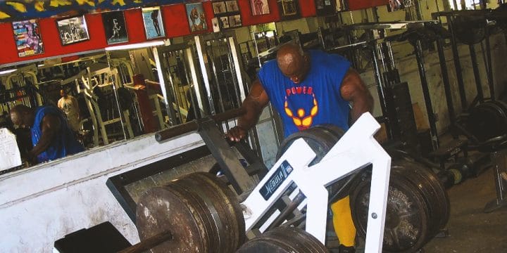 Ronnie Coleman working out in his home gym