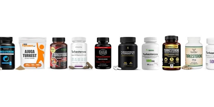 A collection of Turkesterone supplements, different product brands