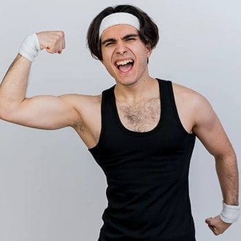 Man in tank top flexing his muscles
