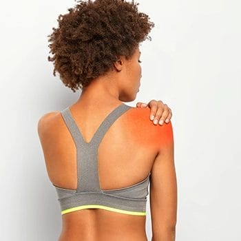 A woman with a red mark caused by injury during workout
