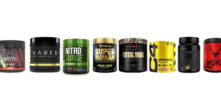 A line of Pre-Workout supplements from different brands