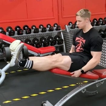 Performing seated dumbbell leg extensions