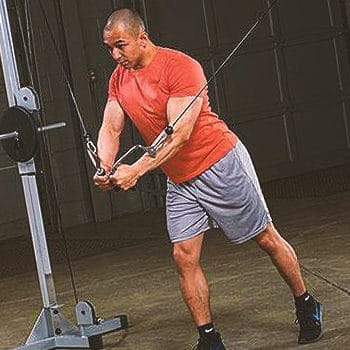 A person doing a cable crossover in the gym