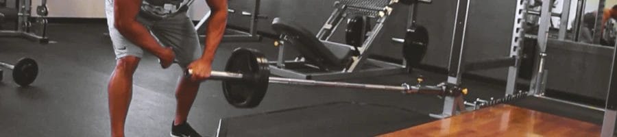 A man doing meadows rows workout in the gym