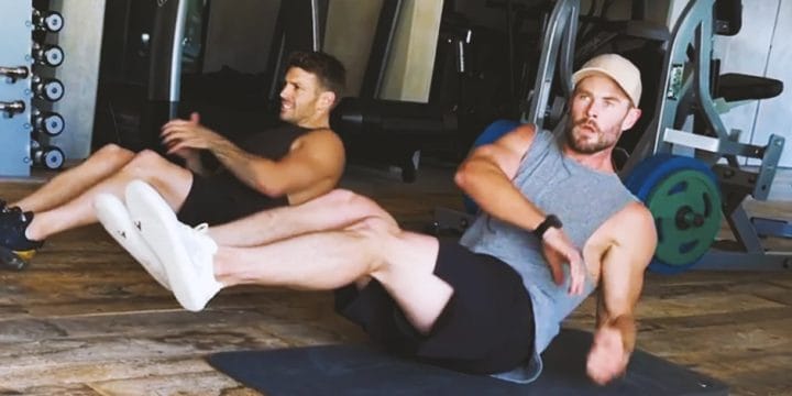 Chris Hemsworth working out his abs in the gym