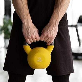 Holding kettlebell with two hands