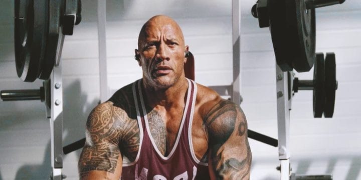 Dwayne The Rock Johnson working out his chest and triceps in the gym
