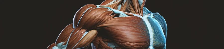 A graphic of chest and shoulder anatomy of the human body