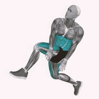Graphic of an anatomy person doing Cross-Over Kneeling Hip Flexor Stretch