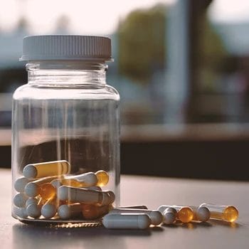Close up shot of supplement pills inside a pill bottle