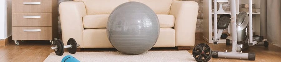 Wide shot of a home gym